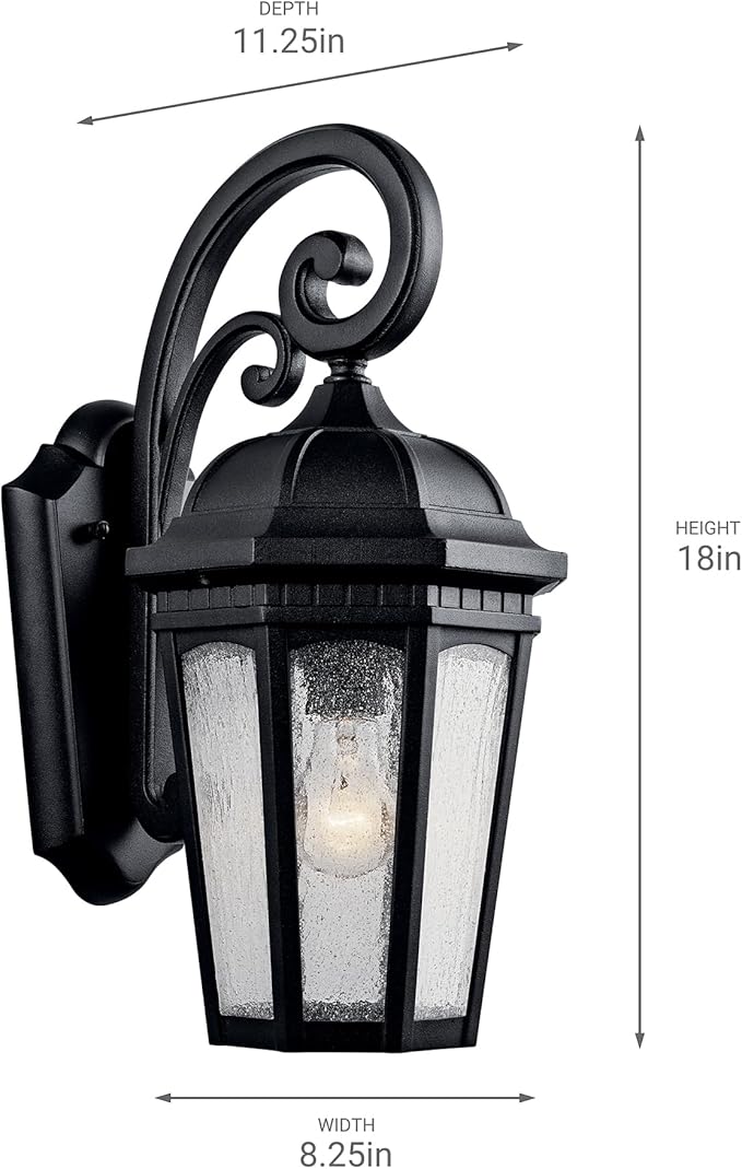 Kichler Courtyard 17.75" 1 Light Outdoor Wall Light with Clear Seeded Glass in Textured Black
