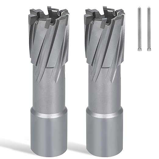 KEENTECH 2-PC Carbide-Tipped Annular Cutter Set, 13/16" Dia x 1-3/8" Depth, 3/4" Weldon Shank (2 Flat), High Speed Cutting TCT Mag Drill Bit with Pilot Pin for Harder Material
