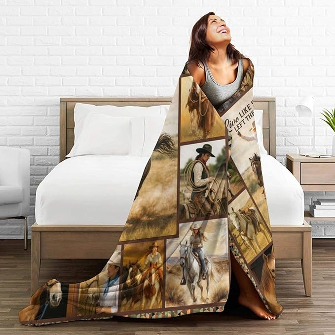 Western Cowgirl Throw Blanket Country Cowgirls Flannel Blankets Southwest Fuzzy Plush Super Soft Cozy Warm Decor Gifts for Boys Girls Kids Adults Men Women 50" x 60"