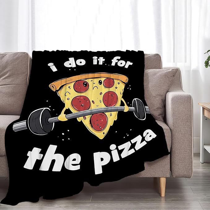 Funny Pizza Blanket Gifts for Girls Boys Soft Warm Plush Cute Pizza Barbell Weightlifting Sport Throw Blanket Flannel Fleece Fuzzy Blankets for Kids Lover Bed Couch Living Room Decor 80"X60"