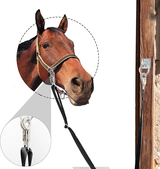 2PCS Cross Ties,Adjustable Nylon Cross Ties for Horse Horse Trailer Tie with Panic Snap and Bull Snap, Adjustable Length from 44.5-78.5 Inch,Black