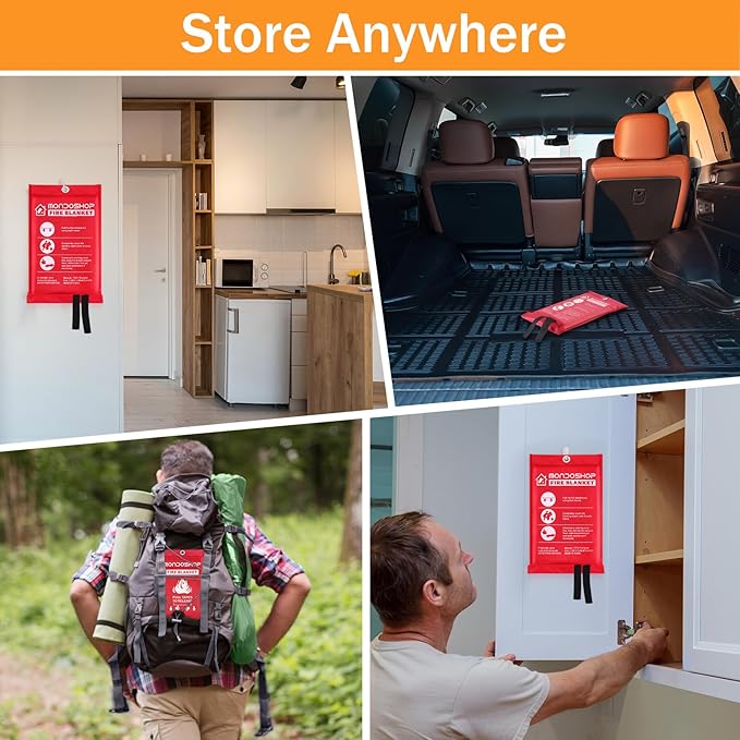 Mondoshop Fire Blanket Emergency for Home and Kitchen - 2pack 48"x48" Fire Blankets Fire Resistant Blanket for Camping, Grill, Car, Office, Warehouse, School, Picnic, Garages, Workshops