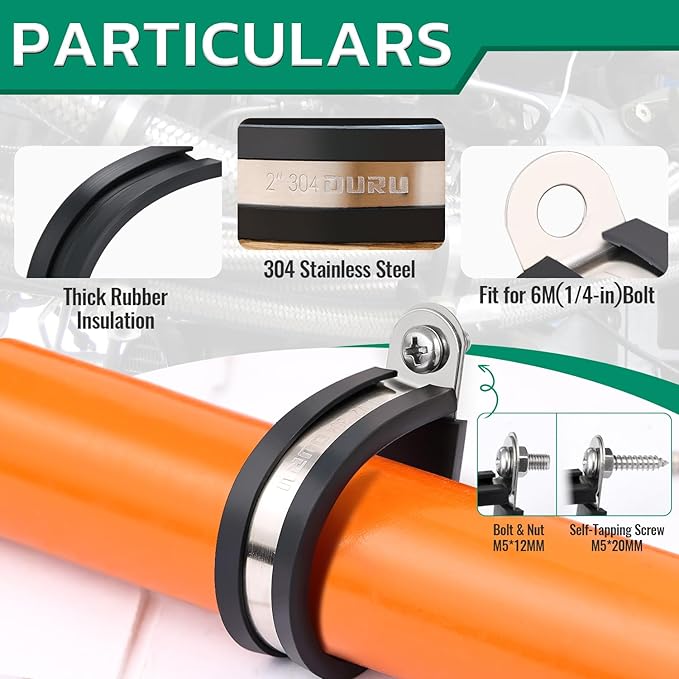 280PCS Cable Clamps with Screws Assortment Kit 304 Stainless Steel Rubber Cushioned Insulated Wire Pipe Clamps 13 Sizes—1/8" 3/16" 1/4" 5/16" 3/8" 1/2" 5/8" 3/4" 1" 1-1/4" 1-1/2" 1-3/4" 2”