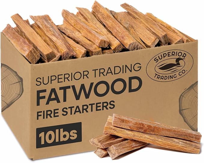 Superior Trading Premium Fatwood Fire Starter Sticks, Natural Kindling for Fireplaces, Wood Stoves, Winter Camping Fire Starter, Fire Lights, 10 lbs