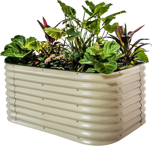 Vego garden 26" Extra Tall Raised Garden Bed Kits, 6 in 1 Modular Raised Planter Box for Vegetables Flowers Fruits Oval Metal Raised Garden Pearl White