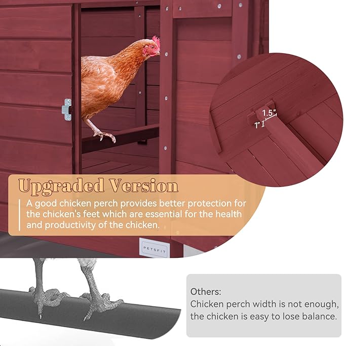 Petsfit Large Chicken Coop with Upgraded Perches, Wooden Outdoor Chicken Cage with Large Nesting Box, Weatherproof Open Asphalt Roof, and Removable Bottom for Easy Cleaning