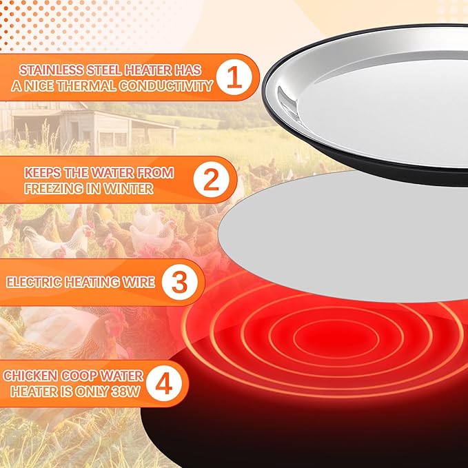 2 PCS Chicken Water Heater for Winter 110V 38W Poultry Drinker Heater Base Surface Temperature can Reach About 140 Fahrenheit Degree Chicken Waterer Electric Deicer Heated Base (10.8 Inch, Black)