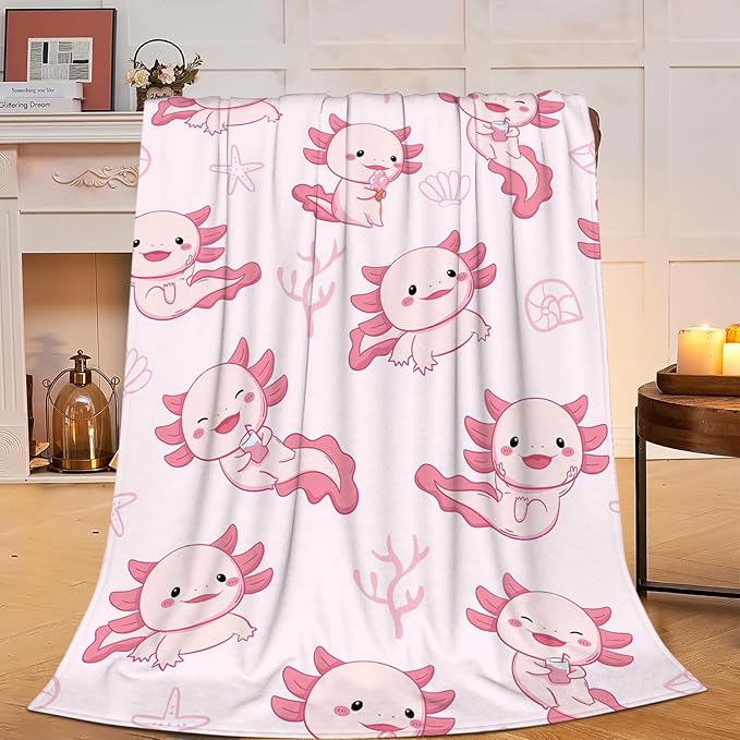 Axolotl Blanket Super Cozy Soft Pink Axolotl Throw Blanket Warm Plush Fluffy Axolotl Stuff Gifts for Women Girls Fleece Flannel Gift Blankets for Kids Adults 80"X60"