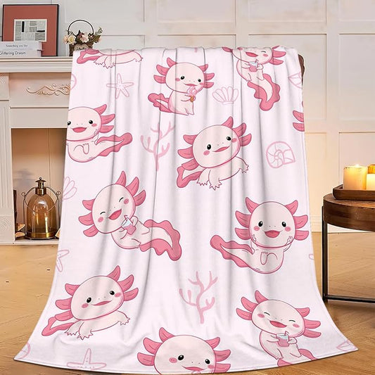 Axolotl Blanket Super Cozy Soft Pink Axolotl Throw Blanket Warm Plush Fluffy Axolotl Stuff Gifts for Women Girls Fleece Flannel Gift Blankets for Kids Adults 80"X60"