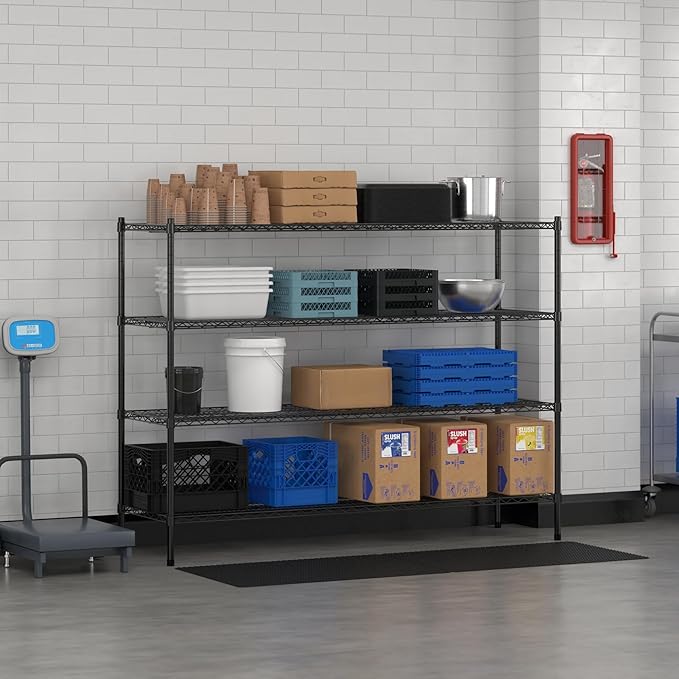 Commercial NSF Listed Black Epoxy Stationary Wire Shelving Kit 21" x 72" x 54", with 4 Shelves Perfect for Warehouse, Walk-in Refrigerator, Freezer, Grocery Store, Restaurant, Dishroom