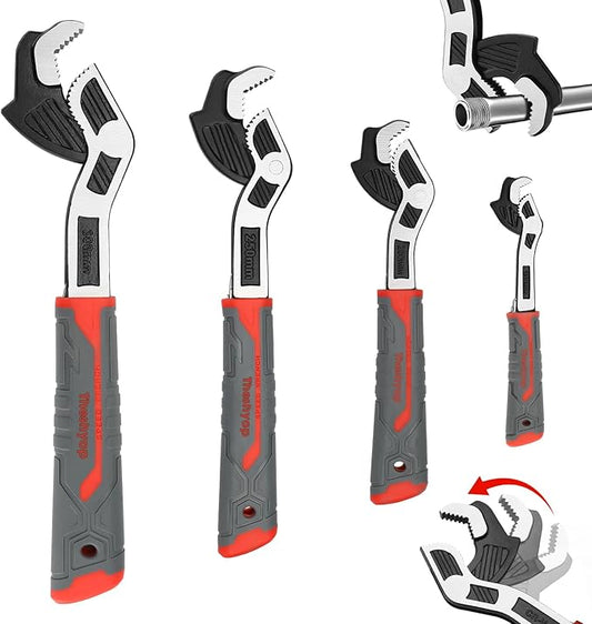 4 Pcs Self-Locking Pipe Wrench Tool, 6" 8" 10" 12", Multifunctional, Non-Slip Handle, Ratchet, Chrome Vanadium Alloy Steel, Universal Adjustable Wrench