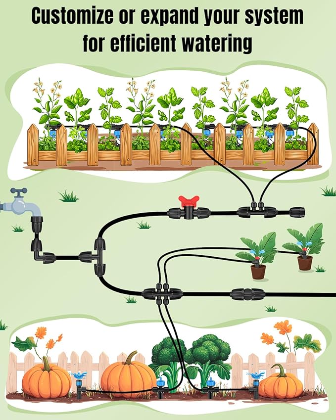 Pawfly 17 Pcs Drip Irrigation Fittings Kit for 1/2" Tubing, Barbed Drip Line Connectors with 4 Tees, 2 Standard Couplings, 3 Flow-Control Couplings, 4 Elbows, 2 Faucet Adapters & 2 End Caps