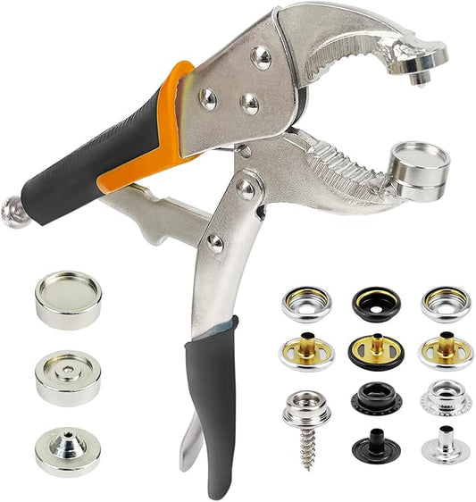snap Fastener Tool,Snap Tool for Boat Covers, Heavy Duty Snap Setter Pliers Canvas Snap Fasteners Kit Includes 60 Sets 15mm Stainless Snaps