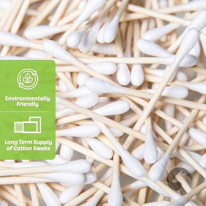 Bamboo Cotton Swabs 1000 Count | Compostable & Pure Cotton Buds | Double Tipped Sticks | Plant-Sourced Materials | Perfect for Makeup & Nail Applications, Arts & Crafts, Removing Dust & Dirt…