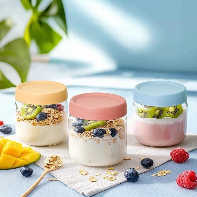 KEYWING 12 Pack Overnight Oats Containers With Lids, 10 oz Wide Mouth Mason Jars with Airtight Lids, Meal Prep Containers Food Storage Glass Jars in Bulk for Snack Yogurt Salad Spice Cereal