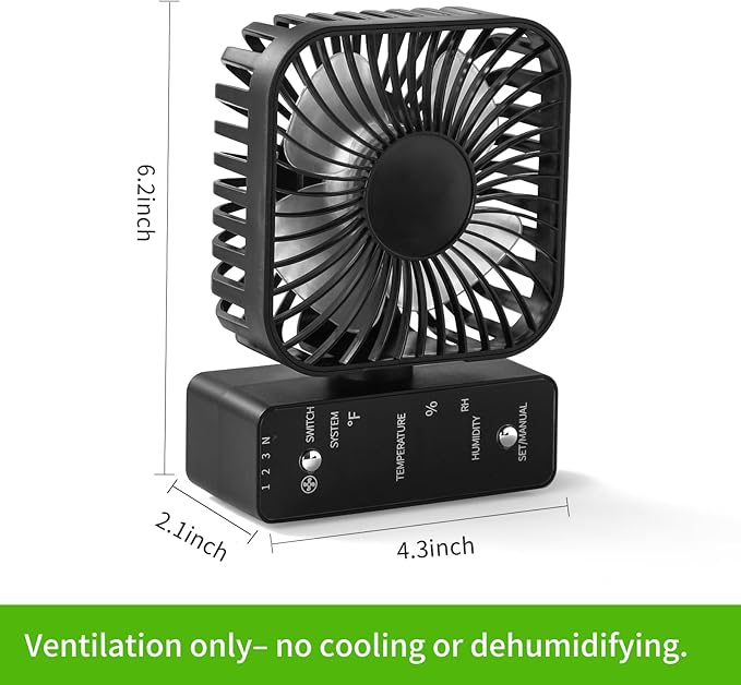 2-Pack 4” Grow Tent Fan With Temperature And Humidity Meter,Automatic Humidity Control,Oscillating Fan For Hydroponic Ventilation Circulation With Clips,Adjustable Speed Quiet Greenhouse