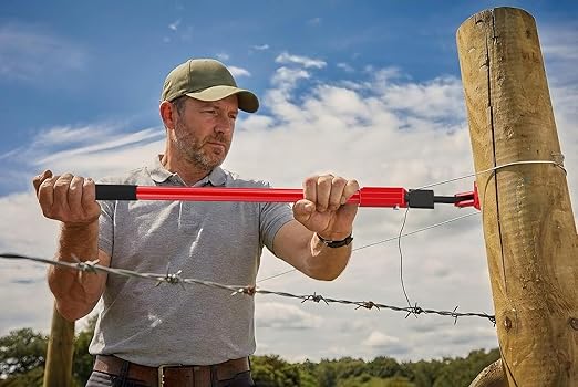 Fence Barbed Wire Stretcher Tool, Heavy-Duty Wire Tensioner & Repair Tool for Barbed, Smooth & Electric Fence Wire, Easy One-Person Operation for Farm, Ranch & Garden Projects