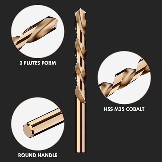 Cobalt Left Hand Drill Bit Set, 13Pcs M35 High Speed Steel Jobber Length Drill Bit Kit for Hardened Metal, Stainless Steel, Cast Iron, Wood and Plastic, with Index Storage Case, 1/16"-1/4"