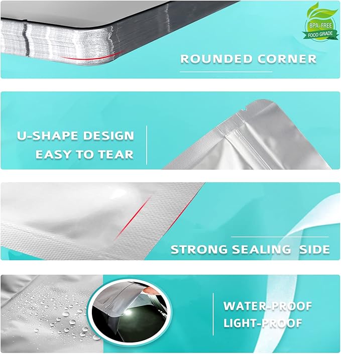 50pcs Mylar Bags for Food Storage With Oxygen Absorbers, 15 Mil Extra Thick Mylar Bags, 4 Size Set(5 Gallon, 2 Gallon, 1 Gallon, 1 Quart)2500cc and 400cc Oxy-Sorb (Individually Sealed)