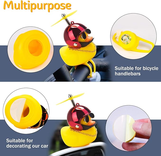 wonuu Rubber Duck Toy Car Ornaments Yellow Duck Car Dashboard Decorations Squeeze Duck Bicycle Horns with Propeller Helmet