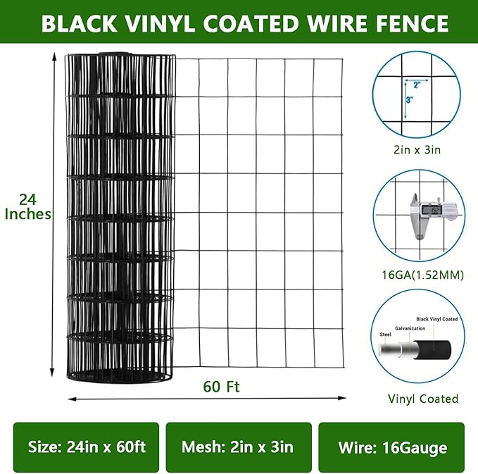 Hardware Cloth 2" x 3" 24 in x 60 ft, Welded Wire Fencing Mesh Roll, 16 Gauge Hardware Cloth, Wire Mesh Roll with Cutting Plier & Gloves for Garden, Coop & Pet Enclosures