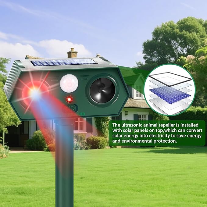 2025 Solar Ultrasonic Racoon Fortress Pro, Deer Cat Repellent Devices Animal Repeller Squirrel Rabbit Deterrent Outdoor with Motion Sensor&Flash Light to Scare Dog Skunk Out of Garden Yard(2Pack)
