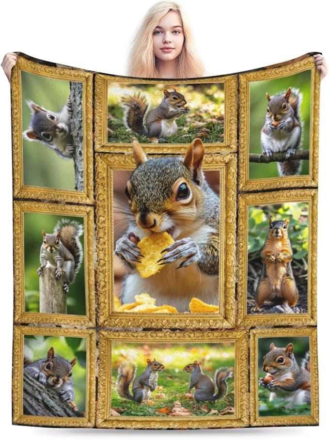 Cute Squirrel Throw Blanket Squirrel Blankets Fleece Plush Super Soft Cozy Warm Lightweight Squirrels Lover Decor Gifts for Boys Girls Kids Adults Men Women 40" x 50"