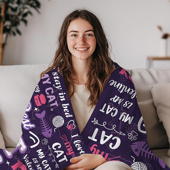 Cat Mom Blanket for Women, Cats Mom Gifts, Blanket for Cats Lovers, Flannel Warm Throw Blanket for Young Adults, for Cat Lovers Gifts for Christmas Thanksgiving 50x60in