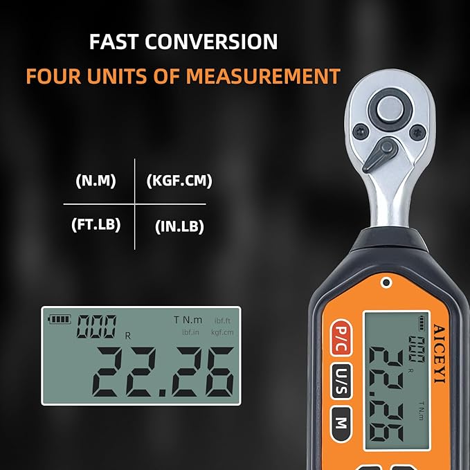 Digital Torque Wrench, 73.7 Ft.lbs/3-100 N.m, 1/2 in Drive Rachet Torque Wrench with Buzzer & LED Indicator Four Units of Measure Torque Wrenches Digital