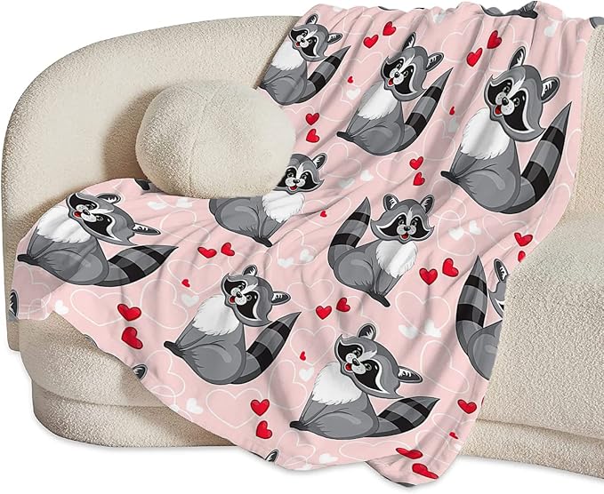 Tijuboni Cute Raccoon Pink 50"x60" Modern Cartoon Throw Blanket for Kids Adults Unisex