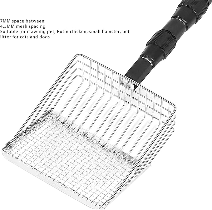 Chicken Poop Scooper,Anti Stick Stainless Steel Stretchable Long Handle Sifting Shovel Chicken Coop Accessories Cleaning Tools
