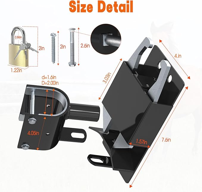 2 Way Farm Gate Latch Heavy Duty - Fence Gate Latch for Metal Gates with Padlock, Anti-Sag Two Way Livestock Fence Gate Latch Hardware for Horse Corrals, Ranches, Pastures, Pet Cages, Stables