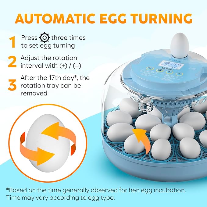 18 Egg Incubator with Automatic Egg Turning and Humidity Control – Egg Incubators for Hatching Eggs – Egg Candler, Water Bottle Refill, Air Vent, 360° View – Incubadora de Huevos de Gallina