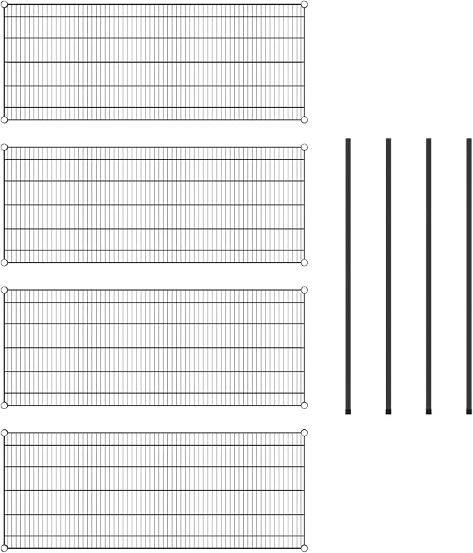 Commercial NSF Listed Black Epoxy Stationary Wire Shelving Kit 24" x 60" x 54", with 4 Shelves Perfect for Warehouse, Walk-in Refrigerator, Freezer, Grocery Store, Restaurant, Dishroom