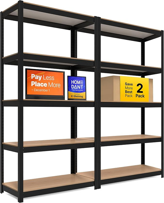 HOMEDANT House 5 Tier Laminated Metal Shelving Unit Adjustable Storage Utility Rack Heavy Duty Shelves Organization Multipurpose Shelf Kitchen Garage Pantry Closet (2, (M) 36.2" W, Black)