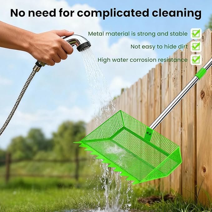 2025 Latest 12inch 2-in-1 Chicken Poop Scooper & Rake with Handle, Heavy-Duty Metal Chicken Coop Scoop for Sand Sifting Shovel Litter Scooper for Farm House Chicken Coop Cleaning Tools Accessories