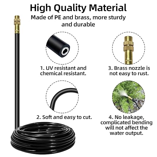 60 Ft Drip Irrigation System-Garden Drip Irrigation Kit with 19 pcs 360°Adjustable Copper Nozzles Automatic Atomizing Watering Irrigation System for Garden, Lawn, Greenhouse, Potted, 5/16 Inch Hose