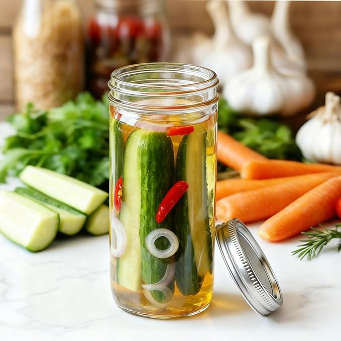 ComSaf 24 oz Mason Jars Wide Mouth 6 Pcs, Large Canning Jars with Seal Bands, 24 oz Glass jar with Lid for Jam, Sauce, Juice, Coffee, Pickling, Fruit, Dessert, Kitchen Storage, Vanilla Extract