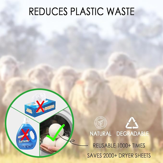 Wool Dryer Balls, 6 Pcs XL Dryer Lint Balls, Reusable Premium Natural Fabric Softener, Efficiently Add Essential Oils Instead of Dryer Sheets, Laundry Room Organization Essentials