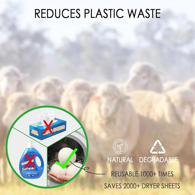 Wool Dryer Balls, 3 Count XL Dryer Lint Balls, Reusable Premium Natural Fabric Softener, Efficiently Add Essential Oils Instead of Dryer Sheets, Laundry Room Organization Essentials