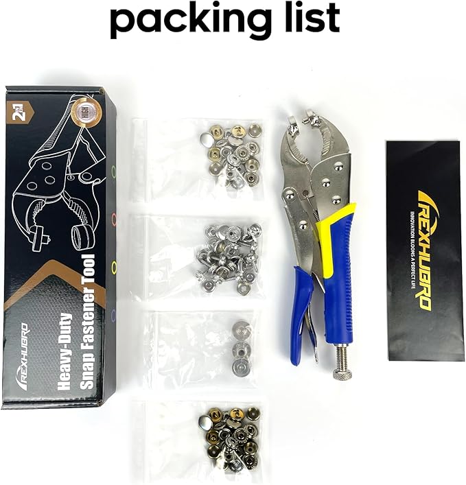 Snap Fastener Tool,Snap Tool for Boat Covers, Heavy Duty Snap Setter Pliers Canvas Snap Fasteners Kit Includes 60 Sets 15mm Stainless Snaps