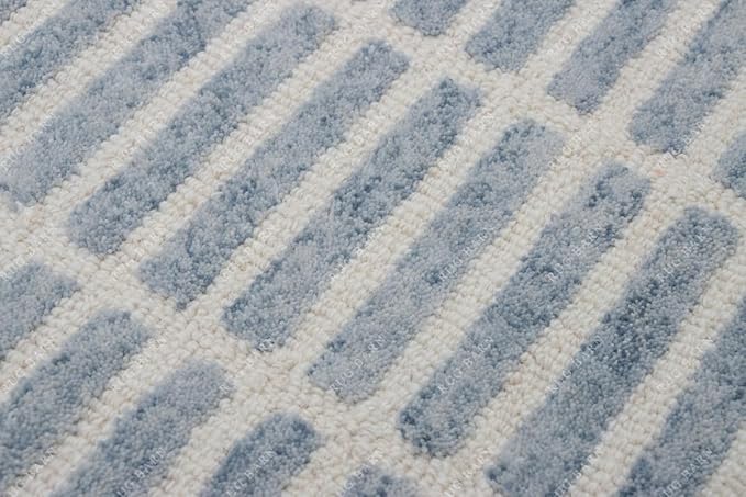 Capitola Hand-Tufted Wool Rug 1x1 Ft (Sample) Blue Coastal, Rustic Area Carpet for Bedroom Living Room, Textured Natural PB Style, Soft Wool Accent Mat
