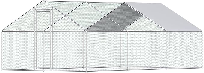 Chicken Coop Large Metal Chicken Coops Designed for Multiple Chickens with Waterproof and Anti-UV Cover,Premium Walk-in Poultry Cage Chicken House for Outdoor Farm Use(19.5'Lx9.8'Wx6.5'H)