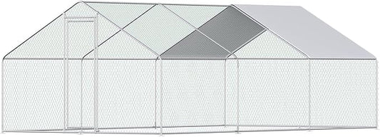 Chicken Coop Large Metal Chicken Coops Designed for Multiple Chickens with Waterproof and Anti-UV Cover,Premium Walk-in Poultry Cage Chicken House for Outdoor Farm Use(19.5'Lx9.8'Wx6.5'H)