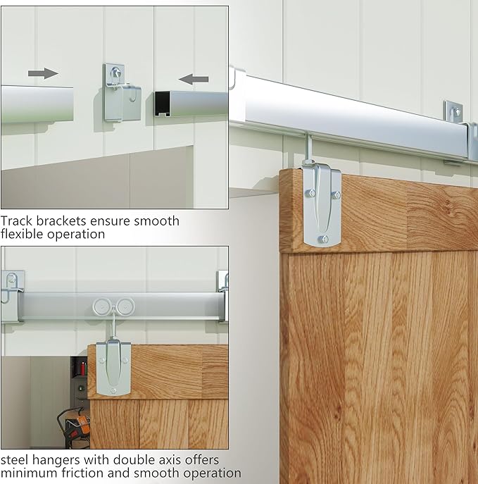 JUBEST 10FT Box Rail Exterior Barn Door Hardware Kit, Heavy-Duty Silver Sliding Barn Door Track System, Wall Mount Door Hardware Kits (Door Not Included)