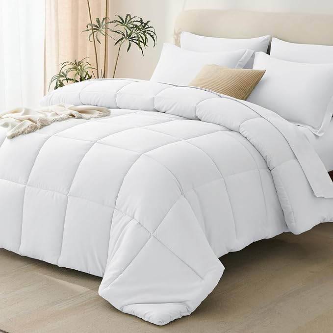 CozyLux King Size Comforter Set White - 7 Pieces Bed in a Bag King, Okeo-Tex Certifited Bedding Set, All Season Soft Bed Set with Down Alternative Comforter, Sheets, Pillowcases & Pillow Shams
