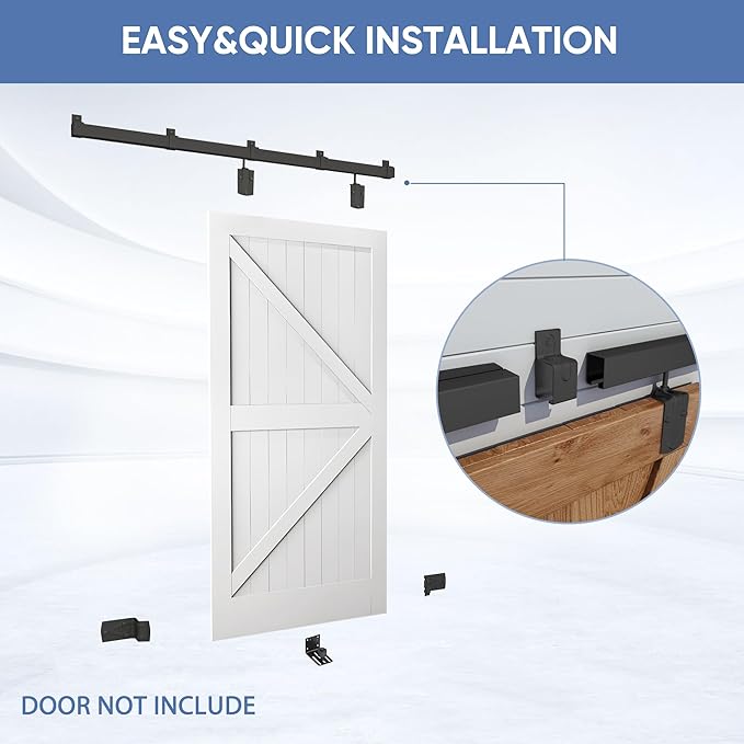 Exterior Barn Door Hardware Kit, BARNSMITH 5FT Sliding Barn Door Hardware Heavy Duty Barn Door Track Kit for Indoor and Exterior Door, Wall Mount Kit, Black (NO Door, Hardware Only)