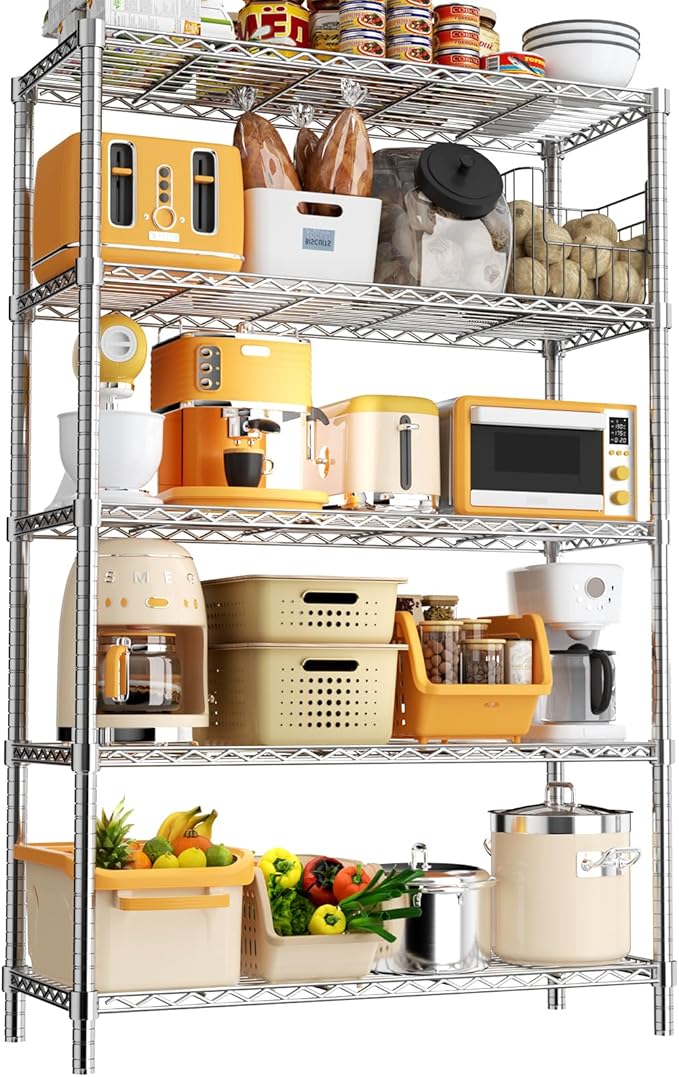 Storage Shelves, 36" L x 14" W x 72" H Heavy Duty Garage Wire Shelving Unit Loads 1750LBS, 5-Tier Adjustable Metal Industrial Utility Shelf Rack for Kitchen, Laundry Room, Basement