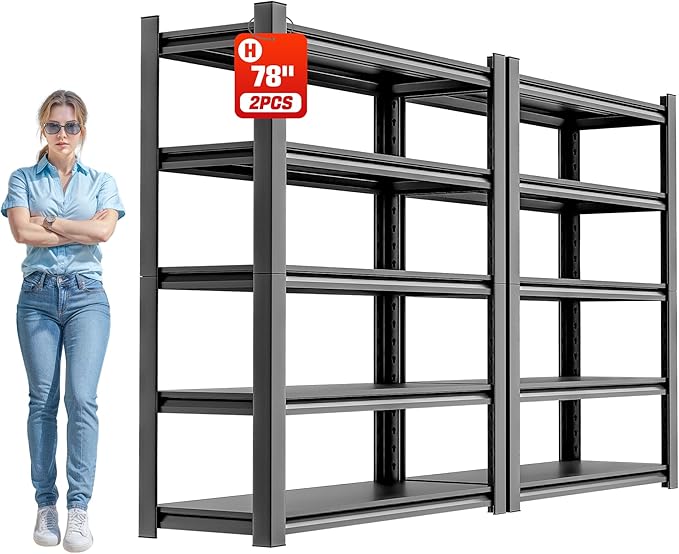 Garage Shelving Unit, Heavy Duty 5 Tier Storage Shelf, Industrial Utility Shelving, Durable Metal Shelf Organizer, Metal Garage Shelving Heavy Duty 16" D x40 W x78 H（2 Pieces）