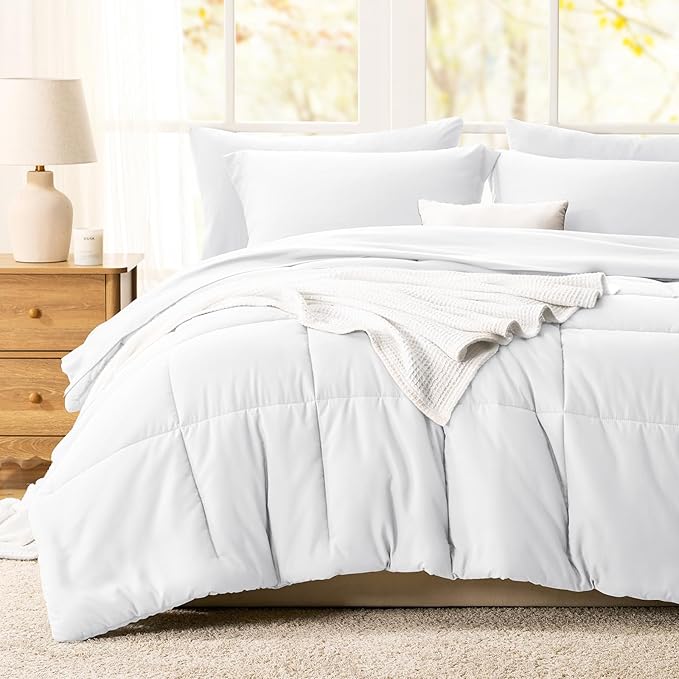 CozyLux King Size Comforter Set White - 7 Pieces Bed in a Bag King, Okeo-Tex Certifited Bedding Set, All Season Soft Bed Set with Down Alternative Comforter, Sheets, Pillowcases & Pillow Shams